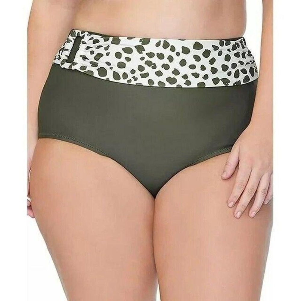 Women's Bikini Bottoms Raisins High Waist Olive Animal Trim 16W New With Tags